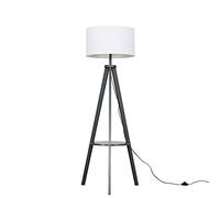 MiniSun | Modern Grey Wood Tripod Design Floor Lamp with Storage Shelf & White Drum Shade | Floor Lamps & Home Improvements Essential