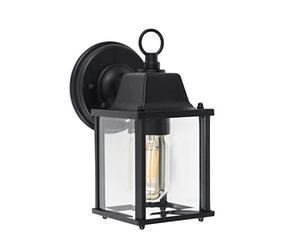 MiniSun | Modern IP23 Rated Black Metal and Glass Outdoor Security Wall Light Lantern | Outdoor Wall Lights, Home Décor & Improvement Essential | Includes Bulb [2700K Warm White] | Mains Wired
