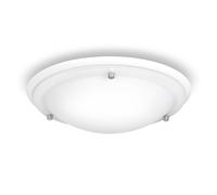 MiniSun | Modern IP44 Disc Shaped White Gloss & Frosted Glass Flush Bathroom Ceiling Light | Bathroom & Home Improvements Essential | 4w LED ES E27 Warm White Bulb
