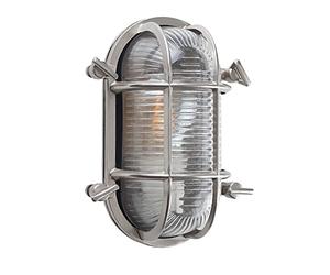 MiniSun | Modern IP64 Rated Oval Nautical Frosted Lens & Polished Aluminium Metal Outdoor Wall Light Complete with a 4w LED Filament Bulb | Outdoor Lights & Home/Garden Essential | Mains Wired
