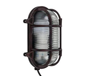 MiniSun | Modern IP64 Rated Oval Rust Effect Nautical Design Frosted Lens Cross-Cased Metal Outdoor Wall Light Complete with a 10w LED GLS Bulb | Mains Wired