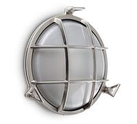 MiniSun | Modern IP64 Rated Round Nautical Design Frosted Lens & Polished Aluminium Metal Outdoor Wall Light Complete with 8w LED Filament Bulb | Outdoor Lights & Home/Garden Improvements Essential
