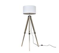 MiniSun | Modern Light Wood & Chrome Tripod Floor Lamp with a White Drum Shade | Floor Lamps & Torchieres, Home Décor & Improvement Essential | Includes Bulb [3000K Warm White]