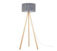 MiniSun | Modern Light Wood Tripod Design Floor Lamp with a Grey Felt Weave Design Cylinder Light Shade | Floor Lamps, Home Décor & Improvement Essential | Includes Bulb [3000K Warm White]