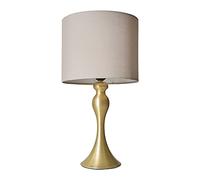 MiniSun | Modern Matt Gold Spindle Design Table Lamp with a Beige Drum Shade | Home Décor, Bedside & Desk Lamp | Includes Bulb [3000K Warm White]