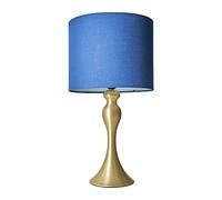 MiniSun | Modern Matt Gold Spindle Design Table Lamp with a Navy Blue Drum Shade | Home Décor, Bedside & Desk Lamp