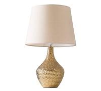 MiniSun | Modern Metallic Gold Indent Textured Ceramic Table Lamps with a Beige Tapered Shade | Home Décor, Bedside & Desk Lamp | Includes Bulb [3000K Warm White]