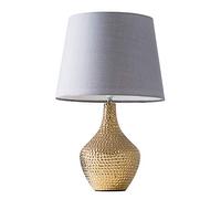 MiniSun | Modern Metallic Gold Indent Textured Ceramic Table Lamps with a Grey Tapered Shade | Home Décor, Bedside & Desk Lamp | Includes Bulb [3000K Warm White]