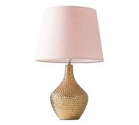 MiniSun | Modern Metallic Gold Indent Textured Ceramic Table Lamps with a Pink Tapered Shade | Home Décor, Bedside & Desk Lamp | Includes Bulb [3000K Warm White]