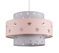 MiniSun | Modern Pink and Dark Grey Cut Out Star Design Ceiling Light Shade | Pendant Lights, Home Décor & Improvement Essential | Includes 10W GLS Bulb [3000K Warm White] | 30cm Shade Width