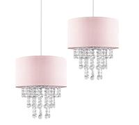 MiniSun | Modern Pink Ceiling Pendant Light Shades with Clear Acrylic Jewel Effect Droplets | Pendant Lights, Home Décor & Improvement Essential | Set of 2 | 32cm Shade Width