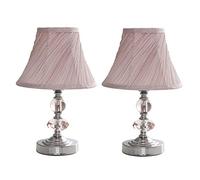 MiniSun | Modern Polished Chrome and Pink Touch Table Lamps with Pleated Shades | Table Lamps, Home Décor & Improvement Essential | Set of 2