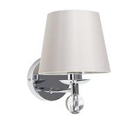 MiniSun Modern Polished Chrome & Genuine Clear K9 Lead Crystal Detail Wall Light Fitting with a Tapered Grey Fabric Shade
