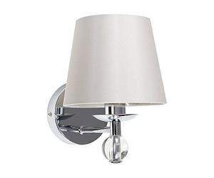 MiniSun | Modern Polished Chrome & Genuine Clear K9 Lead Crystal Wall Light Fitting with a Tapered Grey Fabric Shade | Outdoor Wall Lights, Home Décor & Improvement Essential | Mains Wired