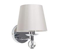 MiniSun | Modern Polished Chrome & Genuine Clear K9 Lead Crystal Wall Light with a Tapered Grey Fabric Shade | Outdoor Lights, Home Décor & Improvement Essential | Includes Bulb [3000K Warm White]