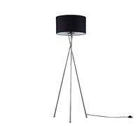 MiniSun | Modern Polished Chrome Metal Tripod Floor Lamp with a Black Lamp Drum Light Shade | Home Décor, Bedside & Desk Lamp