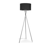 MiniSun Modern Polished Chrome Metal Tripod Floor Lamp with a Dark Grey Cylinder Shade