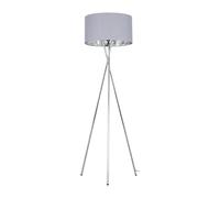 MiniSun | Modern Polished Chrome Metal Tripod Floor Lamp with a Grey and Chrome Shade | Home Décor, Bedside & Desk Lamp