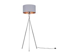 MiniSun | Modern Polished Chrome Metal Tripod Floor Lamp with a Grey and Copper Shade | Home Décor, Bedside & Desk Lamp