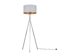 MiniSun | Modern Polished Chrome Metal Tripod Floor Lamp with a Grey and Gold Shade | Home Décor, Bedside & Desk Lamp