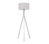 MiniSun | Modern Polished Chrome Metal Tripod Floor Lamp with a Pale Grey Shade | Home Décor, Bedside & Desk Lamp
