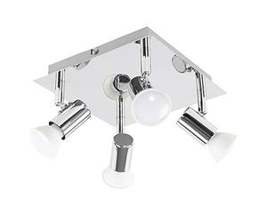 MiniSun | Modern Polished Chrome Square Plate 4 Way Ceiling Spotlight | Ceiling Spots, Home Décor & Improvement Essential | Includes 5W LED Bulbs [Cool White] | Mains Wired