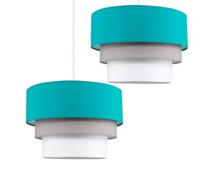MiniSun | Modern Round 3 Tier Turquoise Teal, Grey and White Fabric Ceiling Light Shades | Pendant Lights, Home Décor & Improvement Essential | Set of 2 | 30cm Shade Width