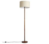 MiniSun | Modern Scandi Floor Lamp in a Dark Wooden Finish with a Cream Drum Shade | Home Décor, Bedside & Desk Lamp