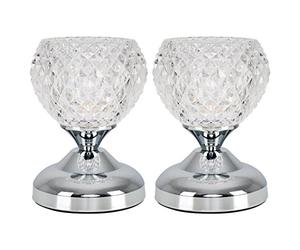 MiniSun | Modern Silver Chrome and Decorative Glass Bedside Touch Table Lamps | Table Lamps, Home Décor & Improvement Essential | Set of 2