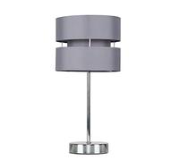 MiniSun | Modern Silver Chrome Bedside Table Lamp with a Grey Shade | Table Lamps & Home Improvements Essential