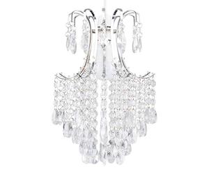 MiniSun | Modern Silver Chrome Ceiling Pendant Light Shade with Clear Acrylic Droplets Complete with a 10w LED GLS Bulb [6500K Cool White] | Shades & Home Improvements Essential | 32cm Shade Width