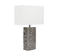 MiniSun | Modern Silver Ripple Effect Ceramic Table Lamp with a White Light Shade | Home Décor, Bedside & Desk Lamp | Includes Bulb [3000K Warm White]