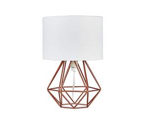 MiniSun | Modern Small Copper Metal Basket Cage Table Lamp with a White Fabric Shade | Table Lamps, Home Décor & Improvement Essential