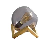 MiniSun | Modern Smoked Effect Glass Globe Bedside Table Lamp on a Wooden Frame Base | Table Lamps, Home Décor & Improvement Essential | Includes Bulb [2700K Warm White]