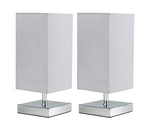 MiniSun | Modern Square Polished Chrome Touch Table Lamps with a Grey Shade | Table Lamps, Home Décor & Improvement Essential | Set of 2 | Includes 5W LED Bulbs [3000K Warm White]