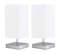 MiniSun | Modern Square Polished Chrome Touch Table Lamps with White Shades | Table Lamps, Home Décor & Improvement Essential | Set of 2