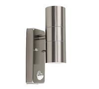MiniSun | Modern Stainless Steel Up/Down Security Wall Lights with PIR Motion Sensor | Security Lighting, Home Décor Essential | Set of 2 | Includes 5W Bulbs [3000K Warm White] | Mains Wired