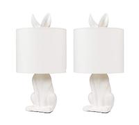 MiniSun | Modern White Ceramic Rabbit/Hare Table Lamps with White Shades | Home Décor, Bedside & Desk Lamp | Set of 2