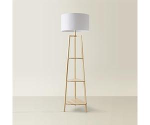 MiniSun | Natural Wooden 3 Tier Floor Lamp with Storage Shelves and White Shade | Floor Lamps & Torchieres, Home Décor & Improvement Essential | Includes 6W LED E27 Light Bulb