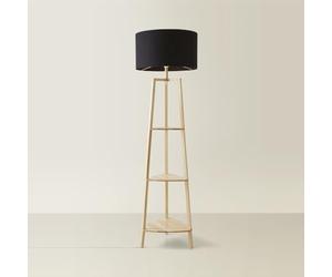 MiniSun | Natural Wooden 3 Tier Floor Lamp with Storage Shelves Light and Black Shade | Floor Lamps & Torchieres, Home Décor & Improvement Essential | Includes Bulb [3000K Warm White]