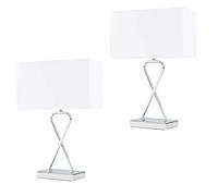 MiniSun | Pair of Contemporary Polished Chrome Table Lamps with a White Rectangular Shade | Table Lamps & Home Improvements Essential