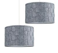 MiniSun | Pair of Large Modern Weave Design Drum Ceiling Pendant Light Shades in a Grey Felt Finish Complete with 10w LED GLS Bulbs | Shades & Home Improvements Essential | 320mm Shade Width