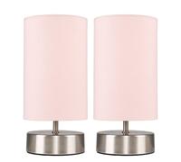 MiniSun | Pair of - Modern Chrome Touch Dimmer Bedside Table Lamps with Pink Cylinder Light Shades - Complete with a 5w LED Dimmable Candle Bulbs | Table Lamps & Home Improvements Essential