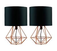MiniSun | - Pair of Modern Copper Metal Basket Cage Bed Side Table Lamps with a Black Fabric Shade | Table Lamps & Home Improvements Essential