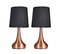 MiniSun Pair of Modern Copper Teardrop Touch Bed Side Table Lamps with Black Fabric Shades