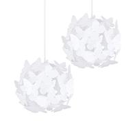 MiniSun | Pair of Modern Globe Design Ceiling Pendant Light Shades with Decorative White Butterflies Complete with 10w LED GLS Bulbs | Shades & Home Improvements Essential | 315cm Shade Width
