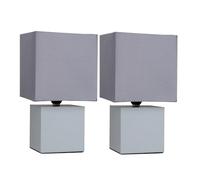 MiniSun | Pair of - Modern Grey Cube Design Touch Dimmer Bedside Table Lamps with Grey Fabric Light Shades - Complete with a 5w Dimmable LED Candle Bulb | Table Lamps & Home Improvements Essential