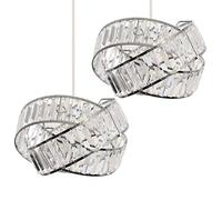 MiniSun | Pair of Modern Polished Chrome & Clear Acrylic Jewel Intertwined Design Ceiling Pendant Light Shades Complete with 10w GLS Bulbs | Shades & Home Improvements Essential | 300cm Shade Width