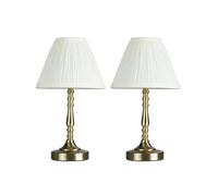 MiniSun Pair of Vintage Antique Brass Touch Table Lamps with a Pleated Cream Shade