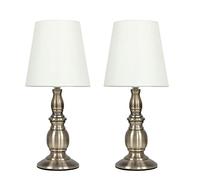 MiniSun | Pair of - Vintage Traditional Antique Brassed Touch Table Lamps with a Cream Shade - Complete with 5w LED Dimmable Candle Bulbs | Table Lamps & Home Improvements Essential